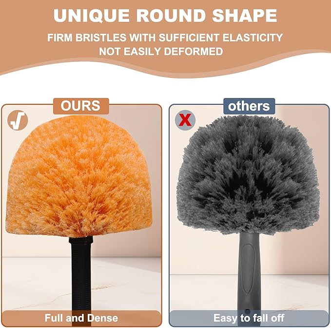 2 Pack Robust Cobweb Duster Head Brush – Superior Twist-On Web Cleaning Tool – Spider Web Remover Brush Compatible with Standard 3/4 Inch Threaded Poles for Outdoor & Indoor Use – Head Only (Orange)