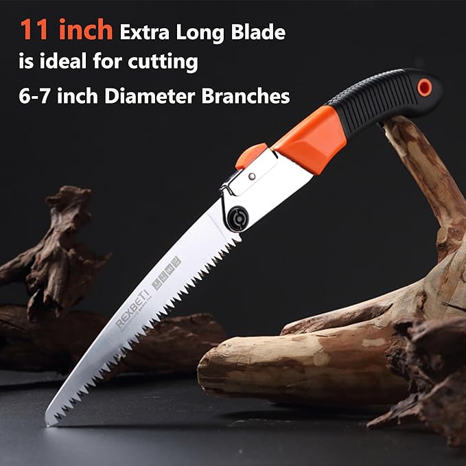 REXBETI Folding Saw, Heavy Duty 11 Inch Extra Long Blade Hand Saws for Wood Camping, Dry Wood Pruning Saws With Hard Teeth, Quality SK-5 Steel, Gifts for men
