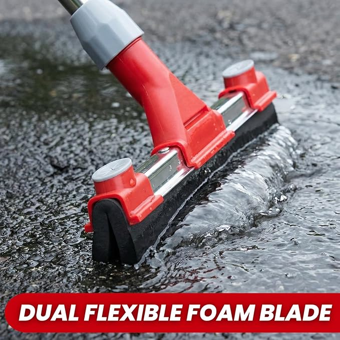Heavy Duty Floor Squeegee for Concrete Floor – 17.3'' EVA Foam Blade with Built-in Towel Clip, 62'' Extendable Handle, Uneven Surface Floor Squeegee Broom for Garage, Window, Pool, Tile, Patio &Shower
