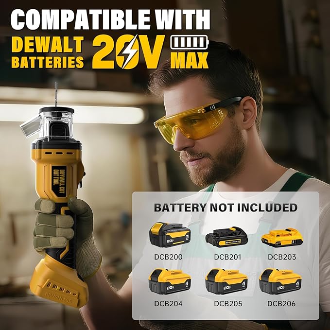 Cordless Drywall Cut-Out Tool for Dewalt 20V Battery, Brushless Rotary Saw, 30000 RPM, Adjustable Depth, Quick Bit Change, LED, Compact Spiral Saw for Cutting Wood Drywall,Sheetrock,Wood (Tool Only)