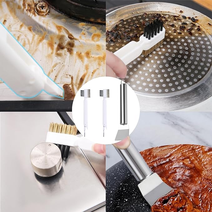 Scraper Tool Set Multi Function 2Pcs Gas Stove Brush Stainless Steel Pan Scrubber 1Pcs Cooktop Cleaner Stove Top Tool for Kitchen Surface Maintenance and Cleaning Tasks