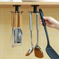 360° Rotating Kitchen Hooks, Adhesive Utensil Organizer Rack with 6 Hooks - No Drill Cabinet Mount for Spoons, Towels & Cups (2pcs)