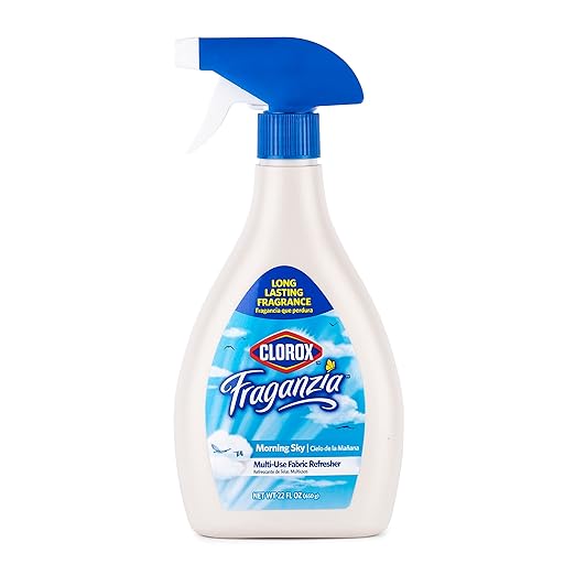 Clorox Fraganzia Refresher Spray, Morning Sky Scent - Multi-Use Fabric & Linen Freshener Spray - Odor Eliminator for Home, Upholstery, Bedding, Curtains, Room, 22 Fl Oz