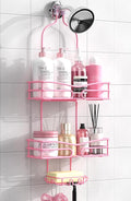 DAOYA Pink 3-Tier Over Head Shower Caddy with Soap Holder & 6 Hooks - Hanging Shower Caddy for Bathroom Organizer