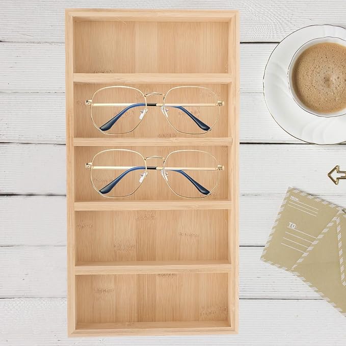 Wooden Glasses Tray and Sunglasses Holder Eyewear Display Rack Multipurpose Organizer for Home and Office Storage with 5pcs Set