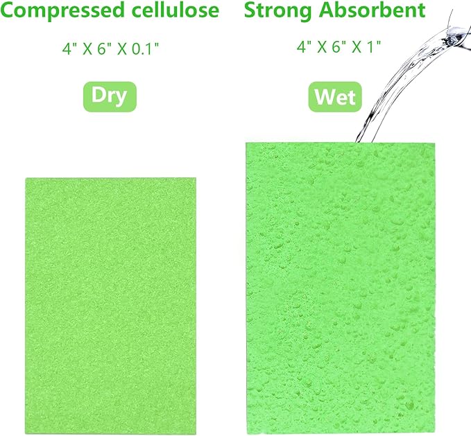 Cellulose Sponges, Large Size 4" x 6" x 1" - Heavy Duty Scrub Kitchen Sponge, Clean Tough Messes Without Scratching Kitchen Cleaning Pads, Pop Up Eco DIY (6 Pack), Green