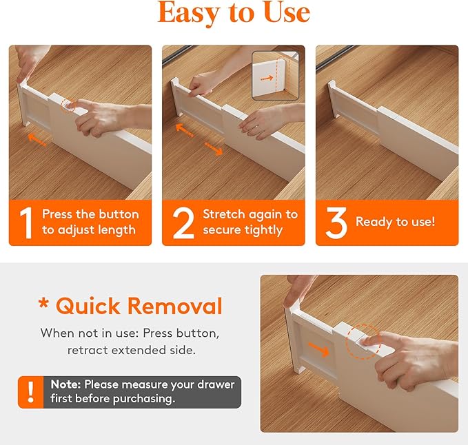 Lifewit 8 Pack 5" High Drawer Dividers 34-56cm/13.5-22" Adjustable Drawer Organizer for Clothes/Utensils, Expandable Drawer Separator in Dresser/Kitchen/Bedroom/Office Organization & Storage White