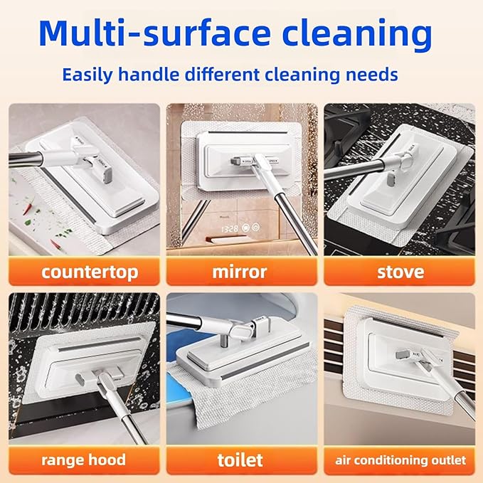 No Wash, Cloth Changing Mini Mop | Automatic Click on Lazy Mops for Kitchen Counter, with Snap-Grip System Multi Surface Floor Cleaning (1 mop + 20 Cloths)