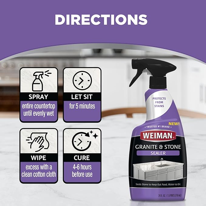 Weiman Stone & Granite Countertop Cleaner and Sealer Kit – Clean, Polish & Protect Natural Stone & Granite Sealer – Streak-Free – Safe for Granite, Marble & Quartz – 2 Pack (24 oz Each)