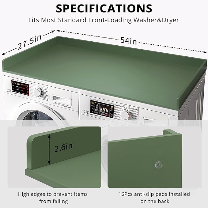 Gashell Washer Dryer Countertop, 27.5" x 54" Bamboo Washer and Dryer Countertop for Laundry Room Organization (Forest Green)