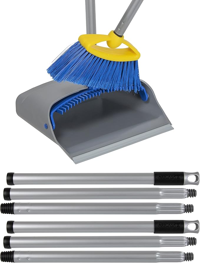 Broom with Dustpan Combo Set - Made in Italy, Broom and Dustpan Set with Long Handle | Durable Dust Pan & Broom Set for Home, Office & Commercial Cleaning