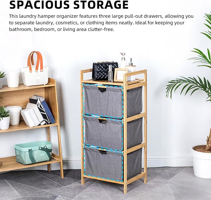 Yosoo 3 Tier Laundry Hamper Organizer with Towel Cabinet Handles, Large Capacity Box Shelf, Compact Design for Bathroom Bedroom Living Room, Ideal Storage Organizer (Grey)