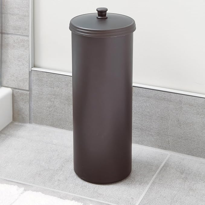 iDesign Freestanding Bathroom Toilet Paper Storage Holder with Lid for 3 Extra Rolls, 2-Pack, Bronze