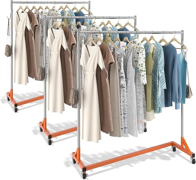 VEVOR Z Rack, Industrial Grade Z Base Garment Rack, Rolling Sturdy Steel Z Base Clothing Rack with Lockable Casters, for Home Clothing Store Display Orange (3 Sets)