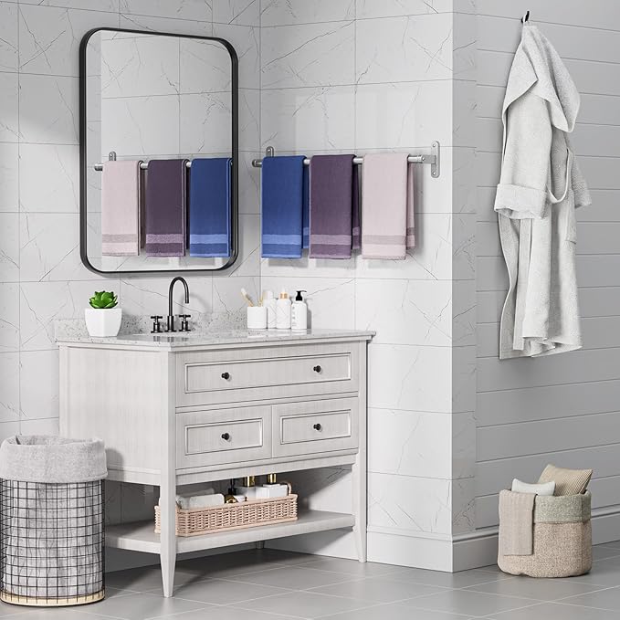 Powools Brushed Nickel Towel Rack for Bathroom - 24" Rustproof Towel Holder, Sturdy Towel Bar Wall Mounted, Space-Saving Towel Hanger, Bathroom Accessories, Home Decor, Apparment Essentials