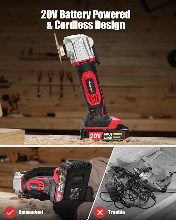 AVID POWER Cordless Oscillating Tool 20V Battery Powered Oscillating Multitool with 2.8° Oscillation Angle, Variable Speed Oscillating Saw w/ 31Pcs Accessories for Scraping/Cutting & Sanding