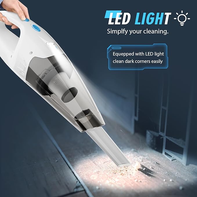 FUOAYOC Handheld Vacuum Cordless, 6KPA Strong Suction & 25 Mins Runtime, 1.6lbs Lightweight Hand Vacuum Cordless Rechargeable with HEPA Filter/LED Light/Multi-Accessories,for Home/Car/Office Cleaning