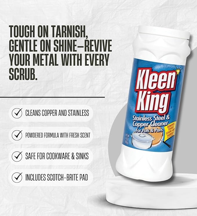Kleen King Fresh Clean Scent Metal Cleaner 14 oz Powder Bundle with Scouring Pad – Cleans and Restores Stainless Steel, Cookware, and Metal Surfaces – Gift Set (2 Items)
