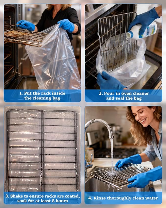 6 Pcs 2 Sizes Oven Rack Cleaning Bags, No Scrub Reusable PE Cleaning Bags,Leakproof Soaking Cleaner Bags for BBQ Grill,Grill Grate,Oven Rack, No Cleaner Included(15.7''×23.7''+19.7"× 27.5")