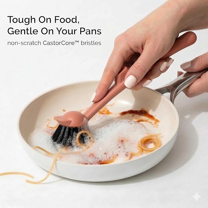 Earth & Mango Magnetic Dish Brush & Scraper, Snaps to Sink, Non-Scratch, Dishwasher Safe, Dish Scrubber – Terracotta Clay