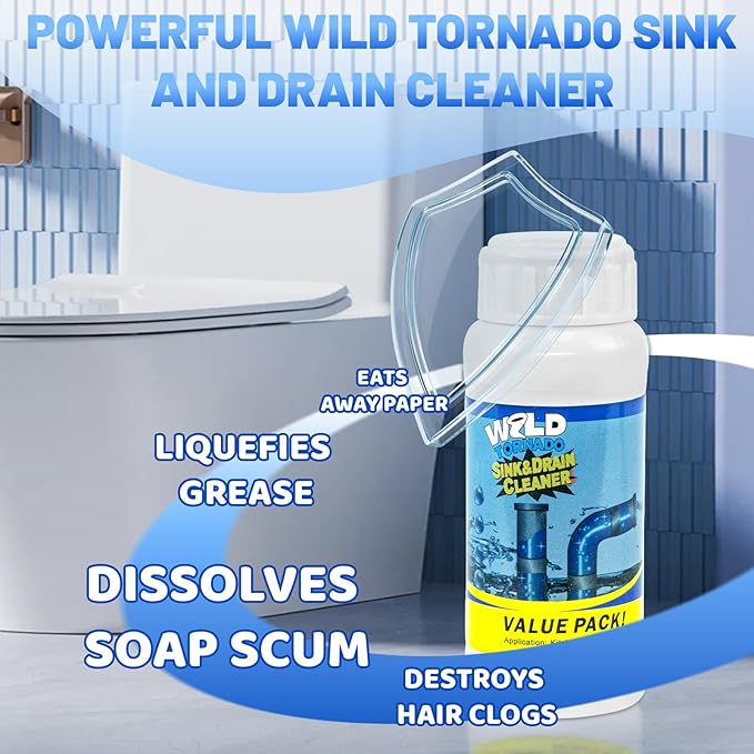 Drain Cleaner Powder, Wild Tornado Sink and Drain Cleaner, Powerful Pipeline Dredging Agent, Kitchen Unblocker, Cleaner Powder for Kitchen Toilet (6Pcs)