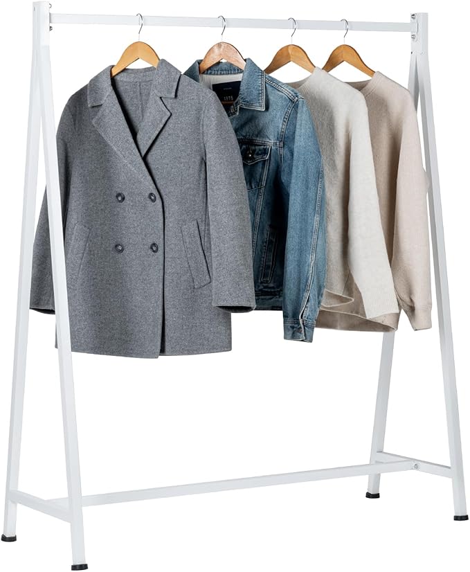 MyGift A-Frame Clothing Rack, 47 Inch Modern Heavy Duty White Metal Wardrobe Clothes Rack, Commercial Grade Freestanding Garment Hanger for Bedroom Closet or Retail Display