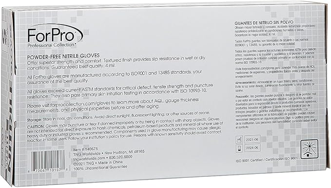 ForPro Disposable Nitrile Gloves, Chemical Resistant, Powder-Free, Latex-Free, Non-Sterile, Food Safe, 4 Mil