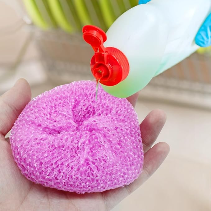 15 Pcs Plastic Dish Scrubbers, Nylon Scouring Pad Mesh Pot Scourers(Yellow+Pink+Orange)