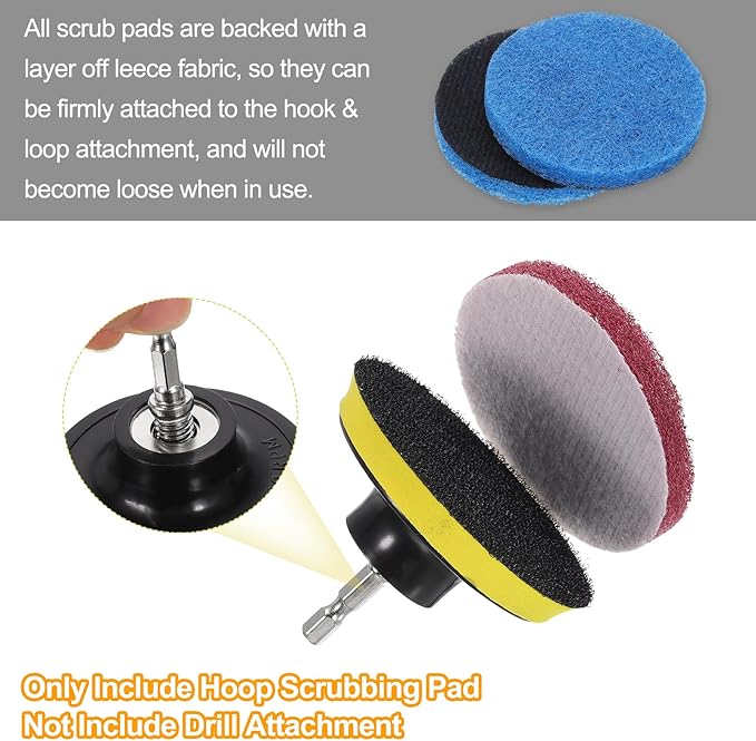 uxcell 16 Pcs 2.6 Inch Nylon Hoop Scrubbing Pad 120/240 Grits Scrubber Scouring Pads Hoop and Loop Surface Conditioning Drill Scuffing Disc, Green/Brown/Blue/White
