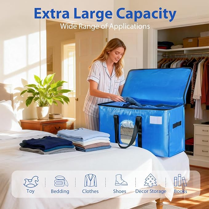 6 Pack Extra Large Moving Bags, Heavy Duty PE Woven Storage Totes with Visible Window & Wrap Around Handles, Reusable Space-Saving Alternative for Home Relocation & Storage