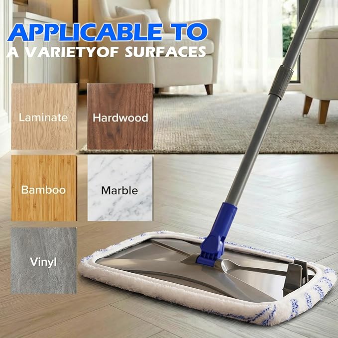 MASTERTOP Microfibre Flat Mop, Extended Wet Dry Large Floor Mop with 5 Reusable Pads & Telescopic Handle, Dust Mops for Laminate Wooden Hard Floor Vinyl Tile Floors Cleaning - Send 1 Cleaning Scraper