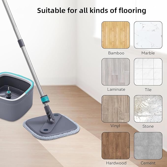 True & Tidy® 2-Pack 9 inch Extra Thick Microfiber Pad Refill for SPIN-800 TrueClean Mop & Bucket Square, Compatible with M16 and Most Square Spin Mop and Bucket, Machine Washable up to 100x