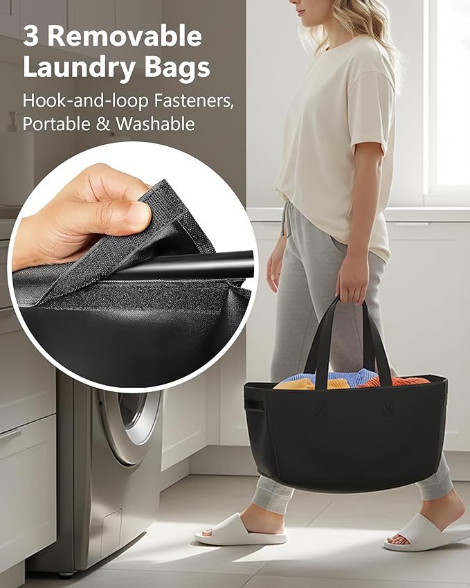 Moforoco Vertical Laundry Sorter 3 Section with Removable Bag, Laundry Hamper with Wheels, 120 L Rolling Laundry Baskets organizer for Bathroom, Apartment, Dorm Room, Black