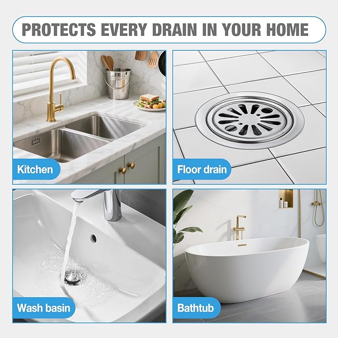 Drain Cleaner Sink Clog Remover: Powerful Foam Powder Unclogger for Kitchen and Bathroom Pipes - Fast Hair Cleaning Solution for Shower Drains (4 Pack)