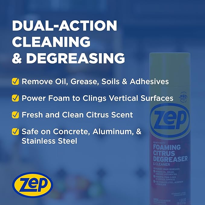 Zep Heavy-Duty Foaming Citrus Degreaser & Cleaner - 18 oz. (Case of 6) - ZUHFD186 - Pro-Trusted Citrus Formula Cuts Through Grease & Grime with Ease