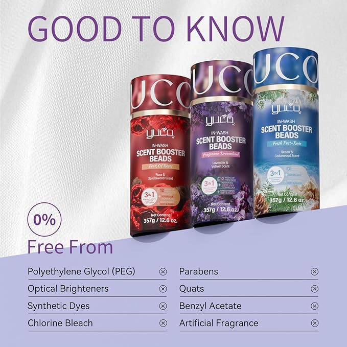 YUCO Scent Beads Laundry Natural,Ultra-Concentrated Two-Color Laundry Beads,Effective Fabric Deodorizer,Soften,Static Free,Microcapsule Technology Scent Lock Fresh Last 12Weeks(Rose Sandalwood,12.6OZ)
