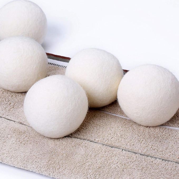 Wool Dryer Balls 6 Pack XL, Genuine New Zealand Wool to Core, 100% Organic Fabric Softener Alternative, Baby Safe & Chemical Free, Reduce Wrinkles & Shorten Drying Time (White-6pcs)