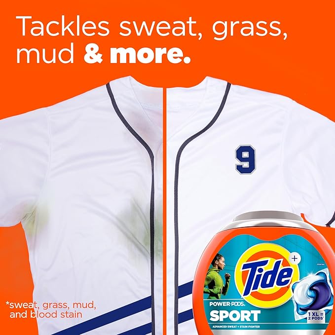 Tide Power Pods Sport Laundry Detergent Pacs, 63 Count, Advanced Sweat + Stain Fighter