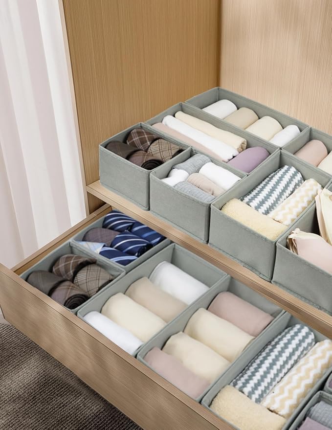 Fordonral Drawer Organizer Clothes, Foldable Fabric Dresser Organizer Closet Organizers and Storage Box for Underwear,Folded Clothes,Baby Clothing,Socks,Bra,Towels,Ties(6M+6S,Gray)