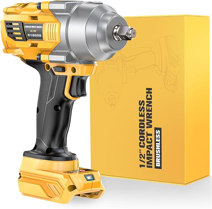 Impact Wrench Compatible with DeWalt 20V Battery: 1/2 Inch Hog Ring Impact Driver - 1000N.m(750ft-lbs) Cordless Impact Gun - Brushless Motor with LED Light And Blet Clip - Tool Only