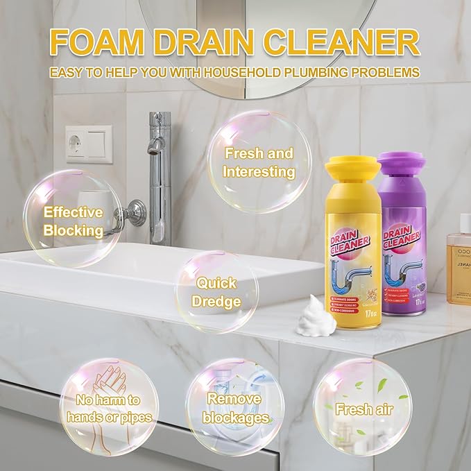 Drain Cleaner Foam, Foaming Drain Cleaner, Floral Sink Cleaner and Deodorizer for Kitchen Sinks, Shower Drains, Tubs. 2pcs, Floral