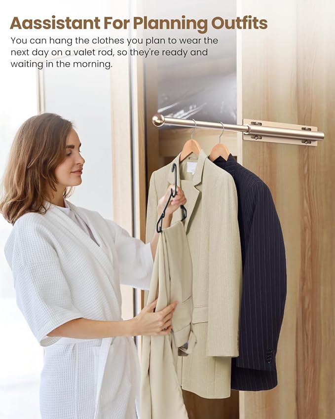 Supforce 16.5" Valet Rod for Closet Pull Out, Retractable Slide Out Valet Rod Closet Organization, Aluminum Valet Clothing Hanger Rods Perfect for Suits, Dresses & Freshly Pressed Clothes, Gold