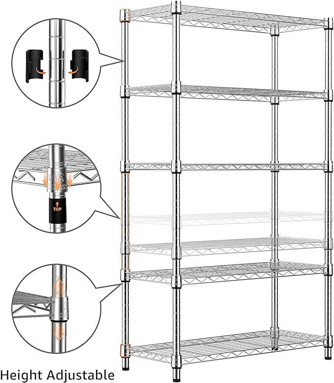 M MZG 1250 lbs Steel Heavy Duty 5-Tier Utility Shelving Unit Steel Organizer Wire Rack for Home,Kitchen,Office,Chrome (13.7" D x 23.6" W x 62.4" H)