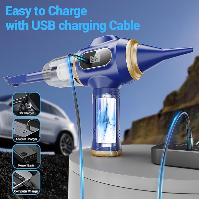 Car Vacuum Portable Cordless 17000Pa Cordless Mini Handheld Vacuums with LCD Display and Multi-Nozzles, High Power Wet and Dry for Car, Home, Office, Pet, Compact and Portable Design