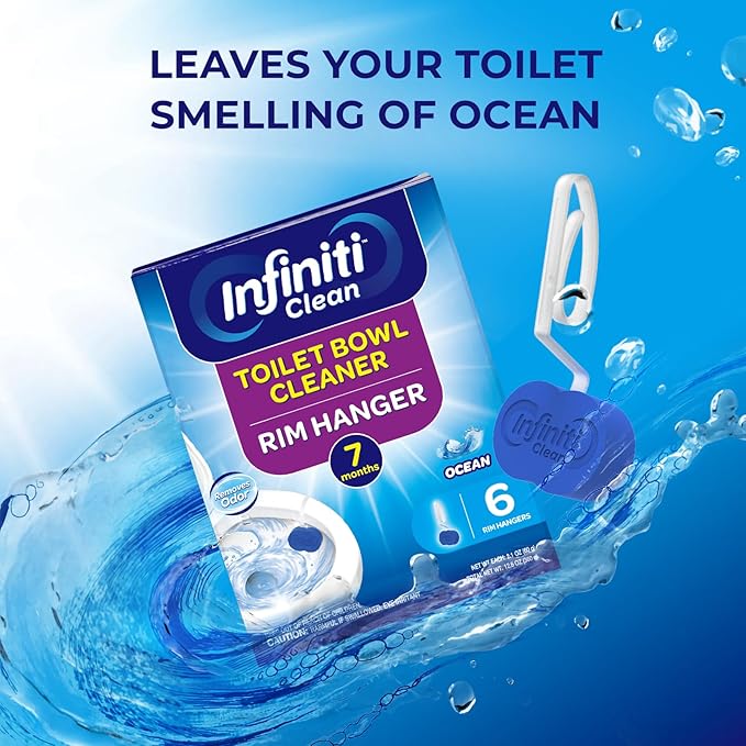 Toilet Bowl Cleaner Rim Hanger, 6 Count Automatic Bowl Toilet Cleaner, Cleans and Freshens Toilet Bowl, Ocean Scent - 7 Month