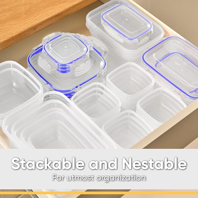 Superio Plastic Food Storage Containers with airtight Lid for Pantry, Fridge- BPA Free, Leakproof Sealed Container- Microwave, Dishwasher and Freezer Safe, Clear (17 Cup- 12 Pack)