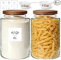 ComSaf 2Pcs (4.2Qt) Wide-Mouth Flour Sugar Storage Containers - Include Scoops & Labels, Easy to Scoop & Airtight, Large Glass Jar for Bakers to Store Bulk Flour, Rice, and Dry Goods in Kitchen Pantry