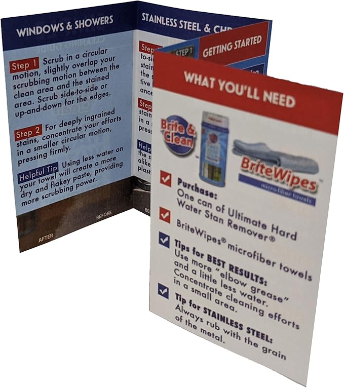 Brite & Clean® Spotless Shower Doors® Kit for Hard Water Stain Removal on Glass, Shower Doors & Windows – Removes Mineral Deposits from Granite, Porcelain, Tile, Stainless Steel & Chrome too