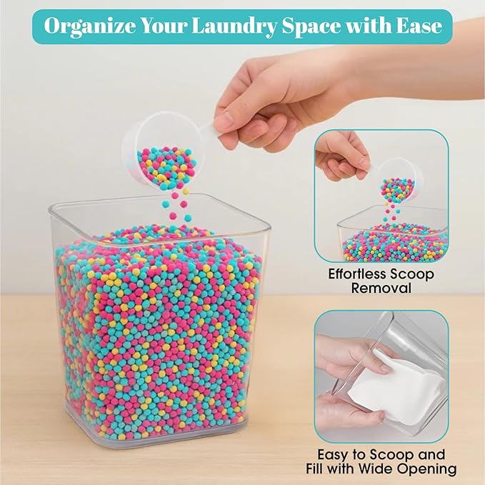 2+1 Laundry Pods Container and Dryer Sheet Holder Set, Clear Laundry Room Organization Containers with Bamboo Lids, Scoops, 10 Labels & 20 Clothespins, Laundry Containers for Pods and Powder
