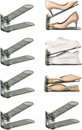 Shoe Slots Organizer, Clear Shoe Stacker, Adjustable Level Shoe Rack,Storage Space Saver for Sneakers Display (Grey Transparent, 8Pack)